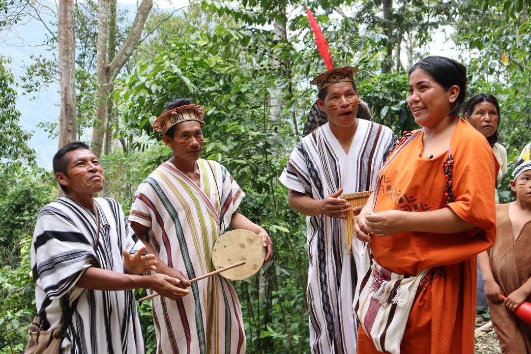 Ashaninka leaders at an ancestral ceremony in the Amazon rainforest mountains.