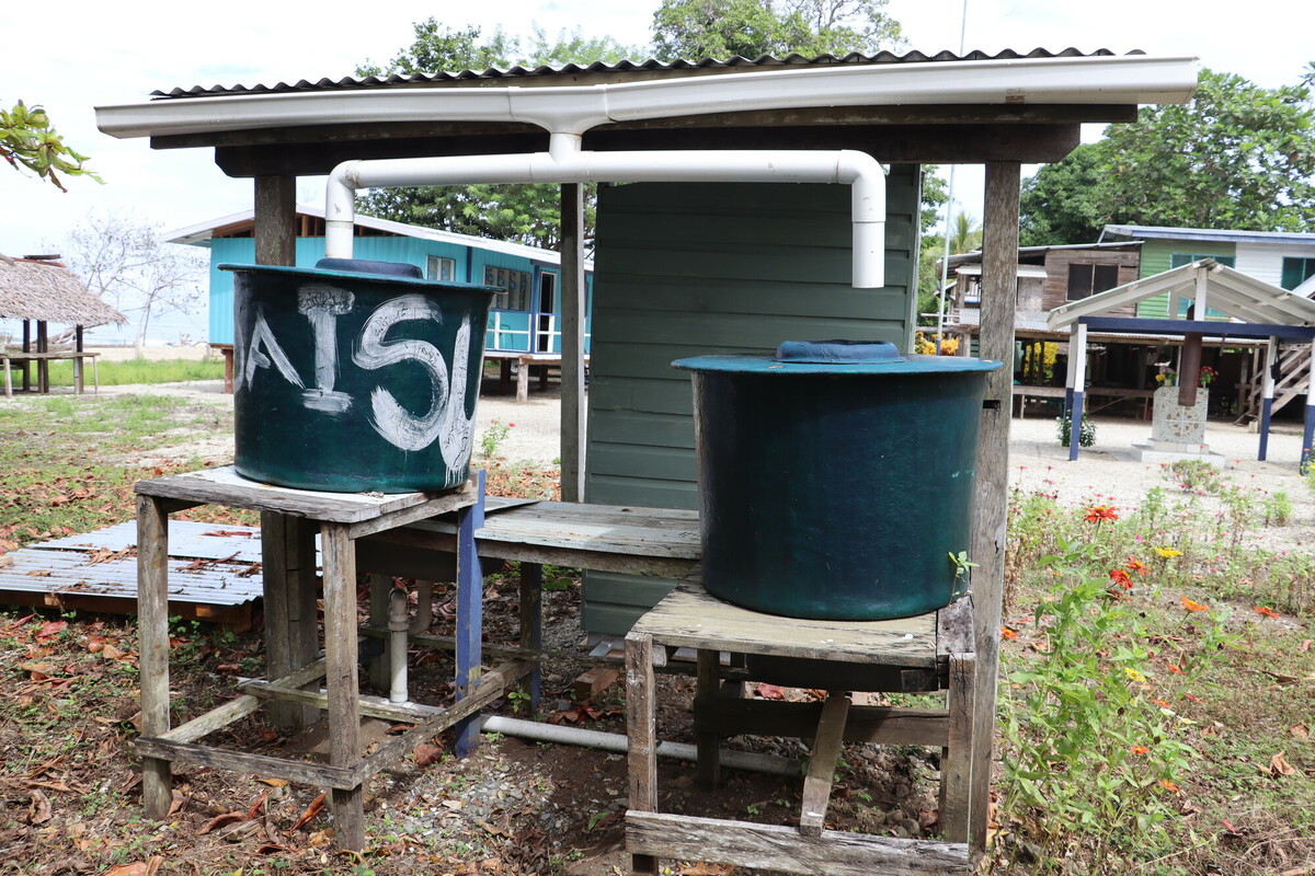 Wash tanks in a Papua New Guinea rainforest community.