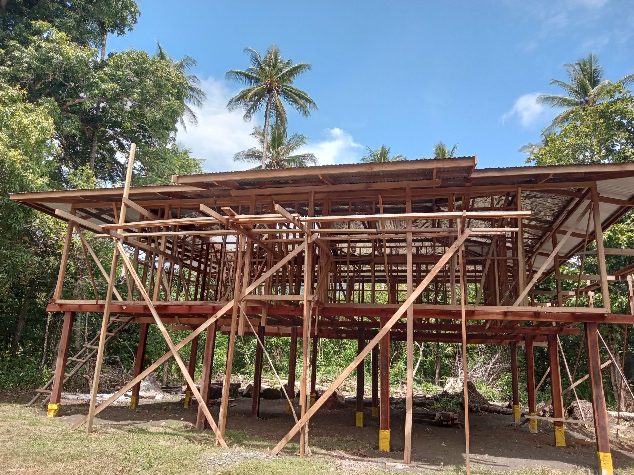 We partner with Indigenous communities to combat deforestation with tech protected in wooden Rainforest Labs, such as this one being built in Wabumari in Papua New Guinea