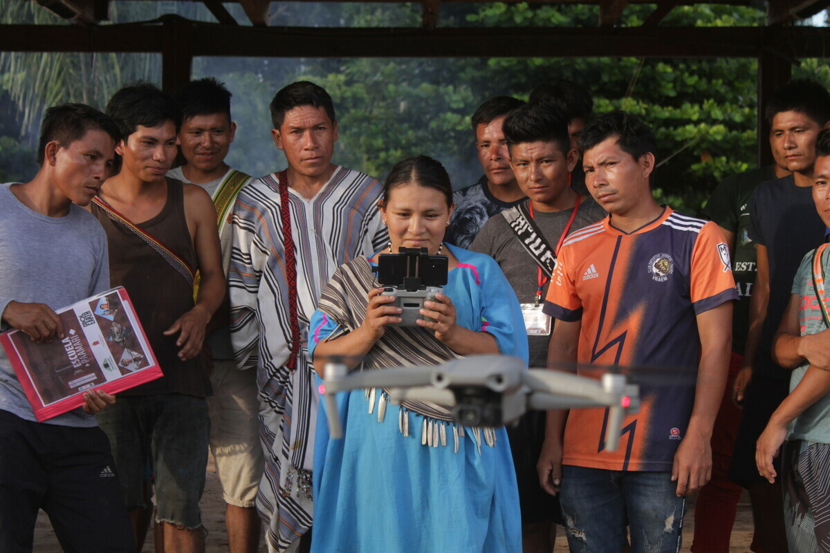 Members of Indigenous communities in Peru use drones to monitor and fight fires threatening the rainforest